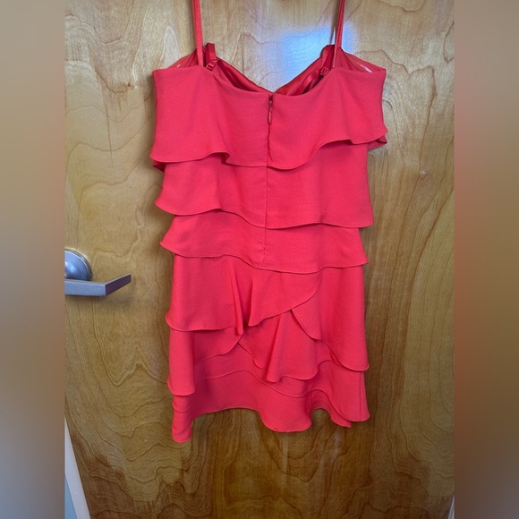 Elegant Coral Ruffle Dress - Picture 2 of 4